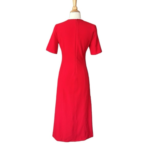ZARA Red MIDI Dress Column Front Slit Pencil Career Holidays, Size XS - Picture 9 of 16